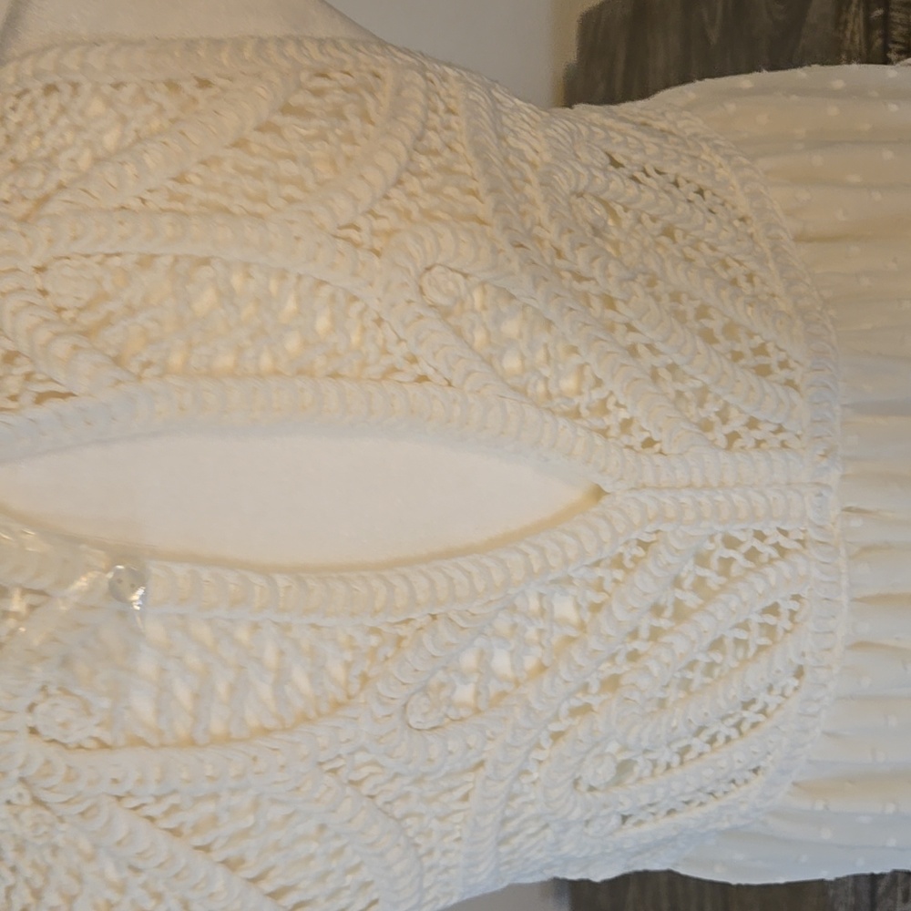 VENUS Cream Lace Midi Baby Doll Dress With Dripping Tassels & Matching Clutch - Picture 6 of 15